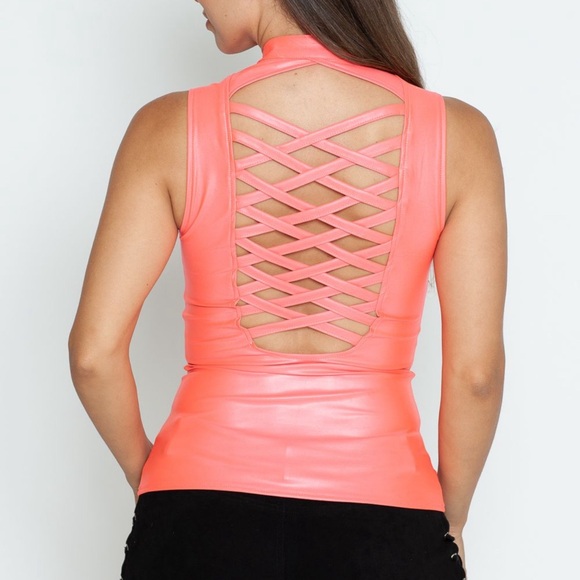 Lydia Lace Up Corset Top in Coral - Picture 2 of 2